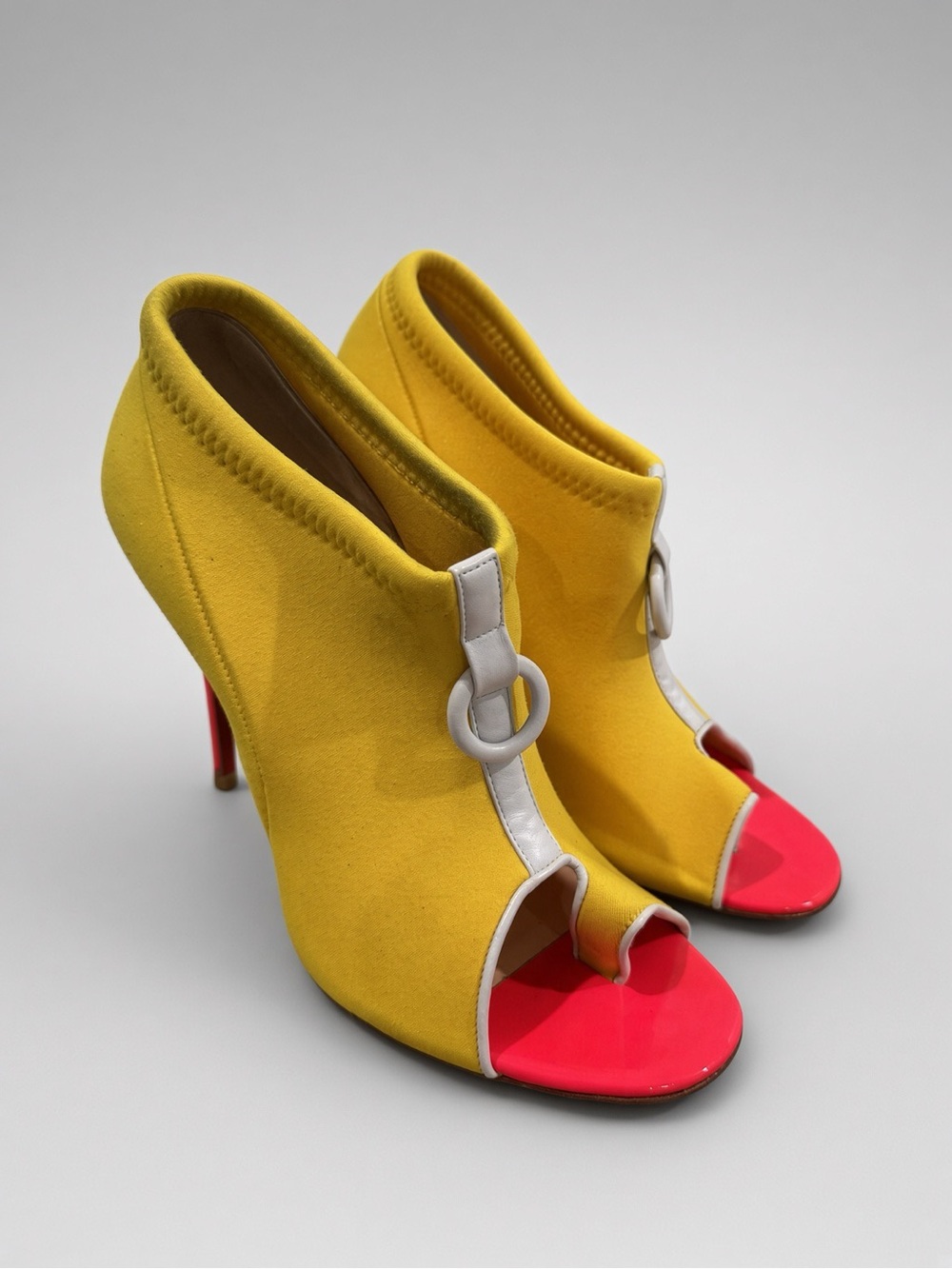 Christian Louboutin Snorkelling 100 Yellow Neoprene Fluo Pink 37.5 US 7.5 B - Picture 5 of 7